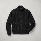 Men’s Black Suede Leather Bomber Jacket