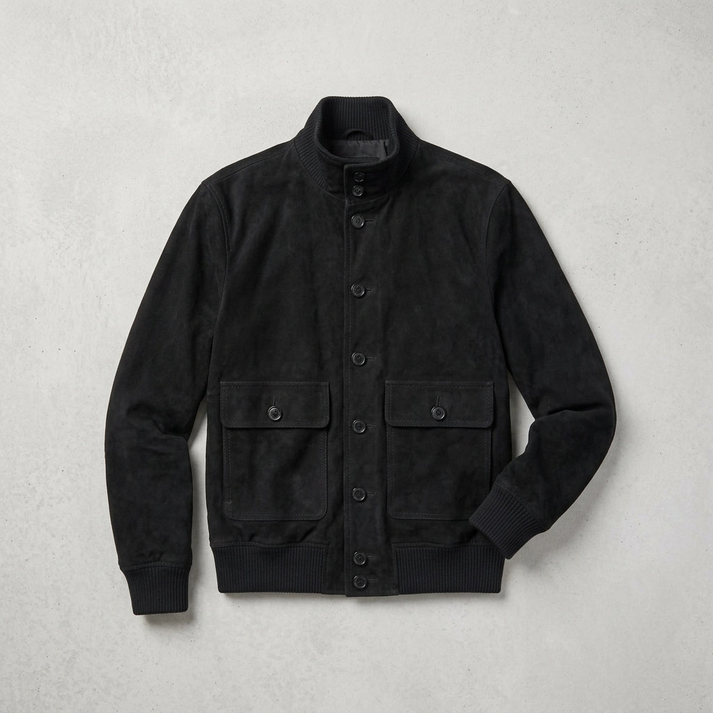 Men’s Black Suede Leather Bomber Jacket