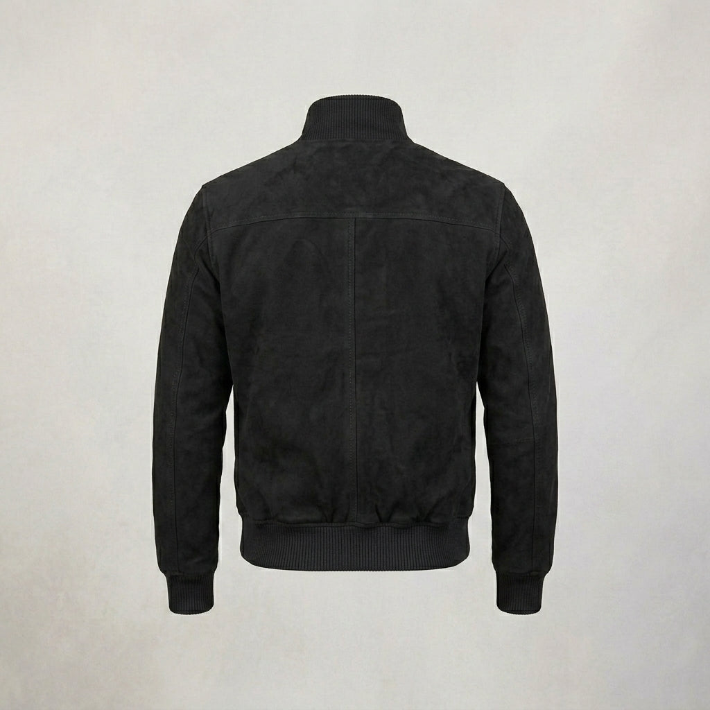 Men’s Black Suede Leather Bomber Jacket
