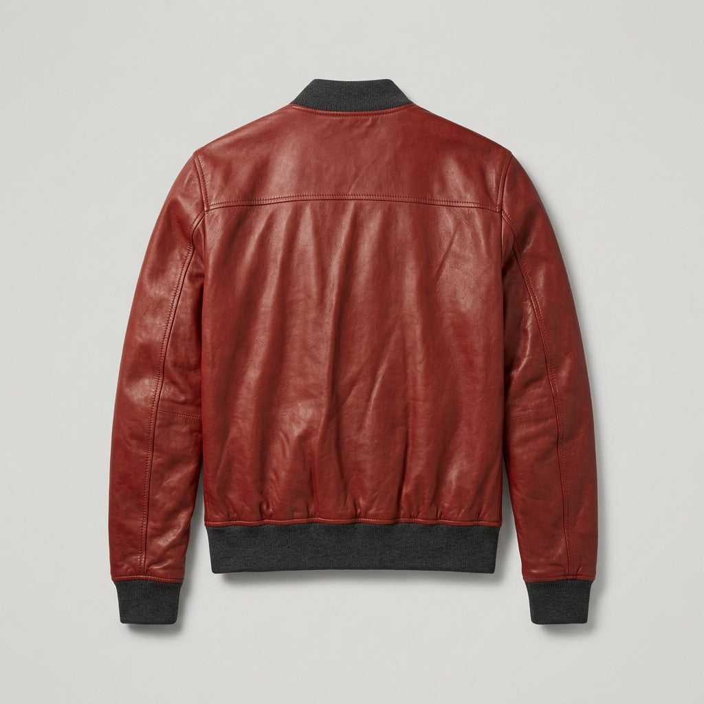 Men’s Red Lambskin Leather Bomber Jacket