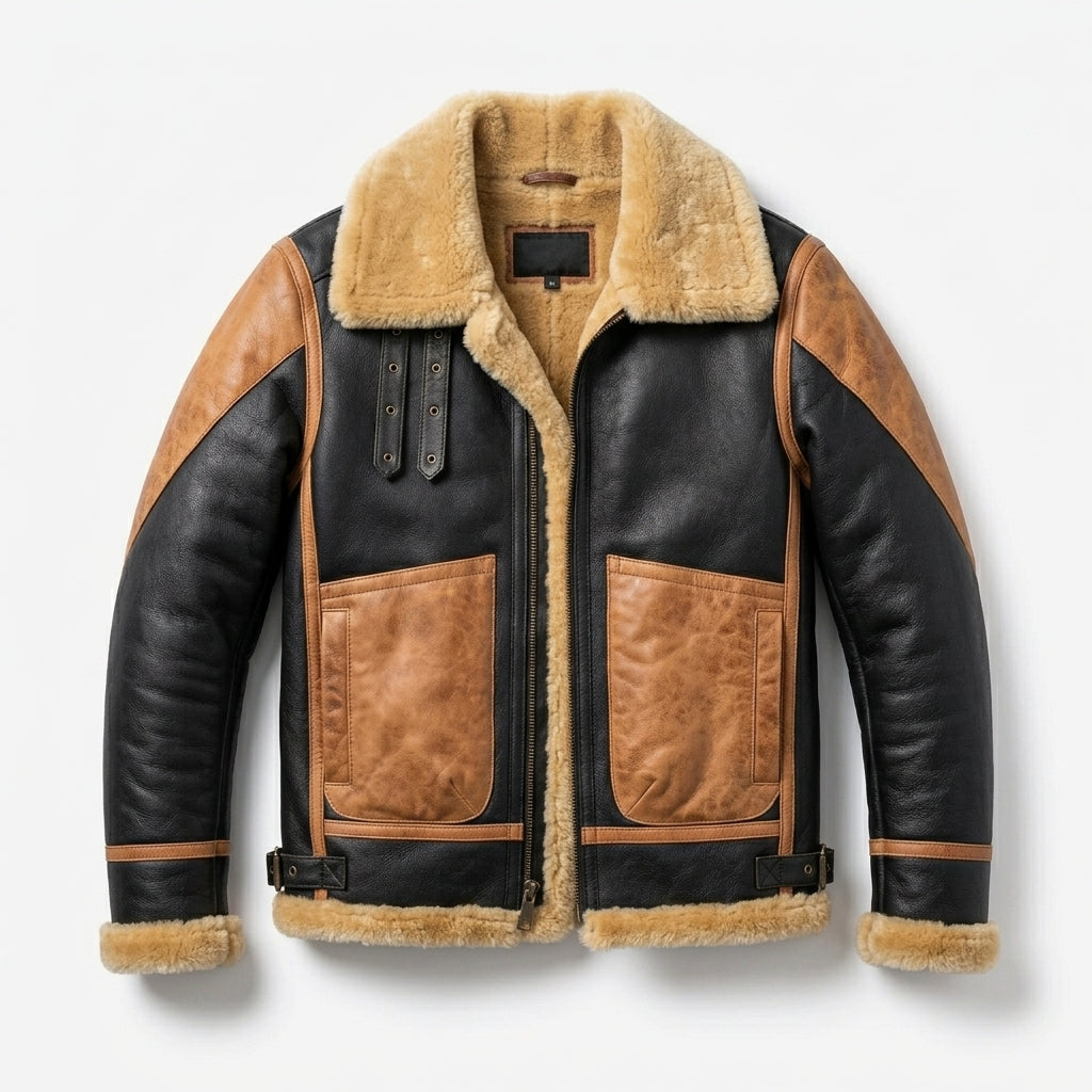 Men’s Real Shearling Leather Bomber Jacket