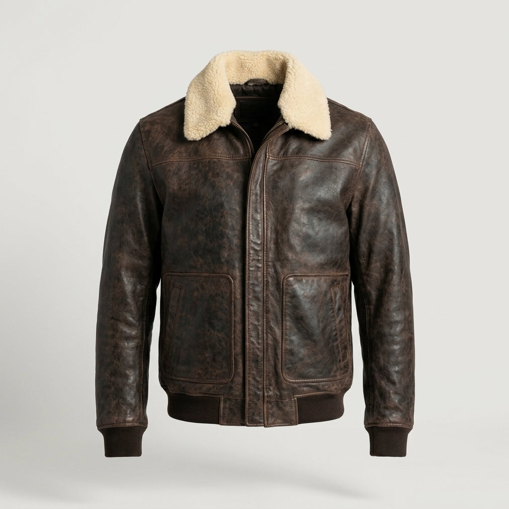 Men’s Classic Shearling Leather Bomber Jacket