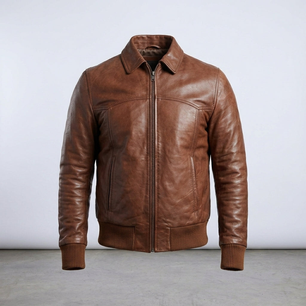 Men’s Vintage Brown Leather Bomber Jacket