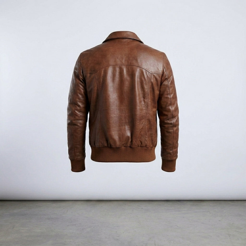 Men’s Vintage Brown Leather Bomber Jacket