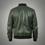 Men’s Green Real Leather Motorcycle Bomber Jacket