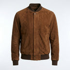 Men’s Stylish Brown Suede Leather Bomber Jacket