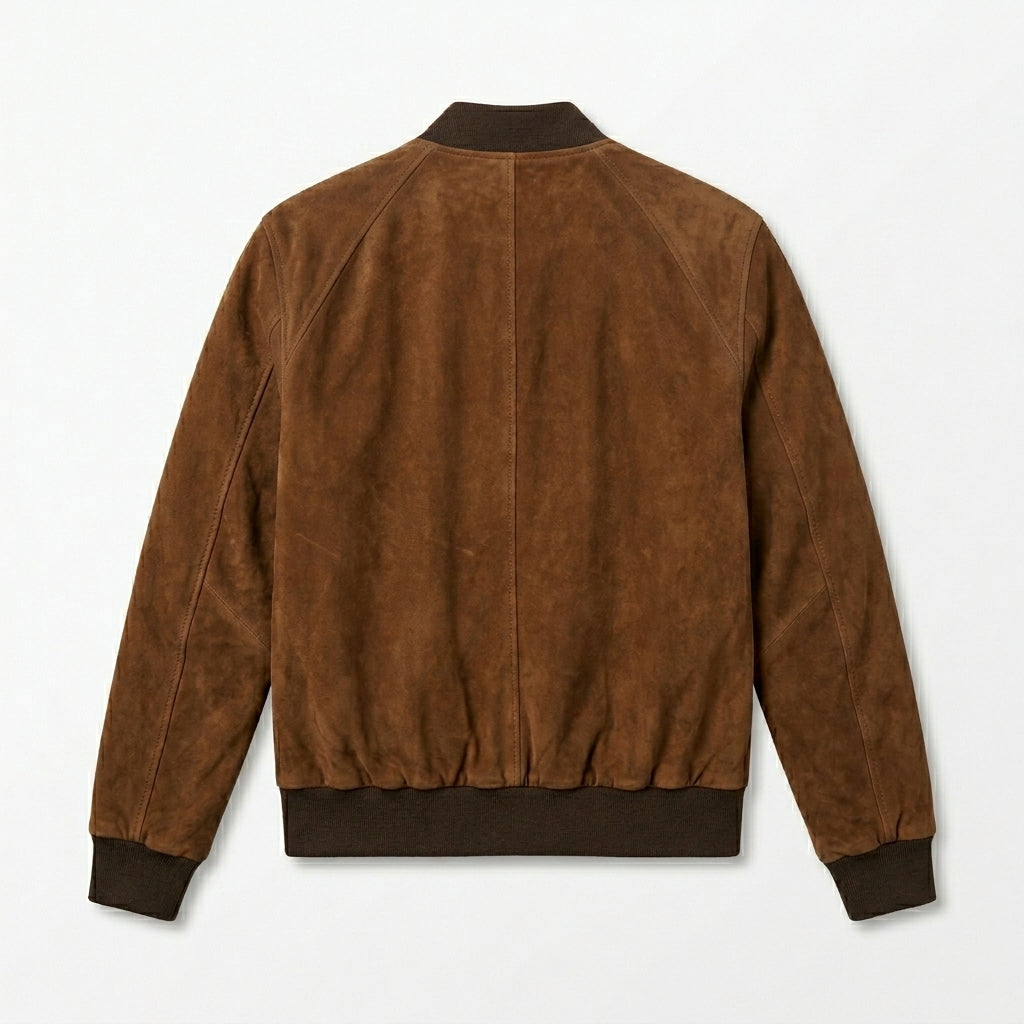 Men’s Stylish Brown Suede Leather Bomber Jacket