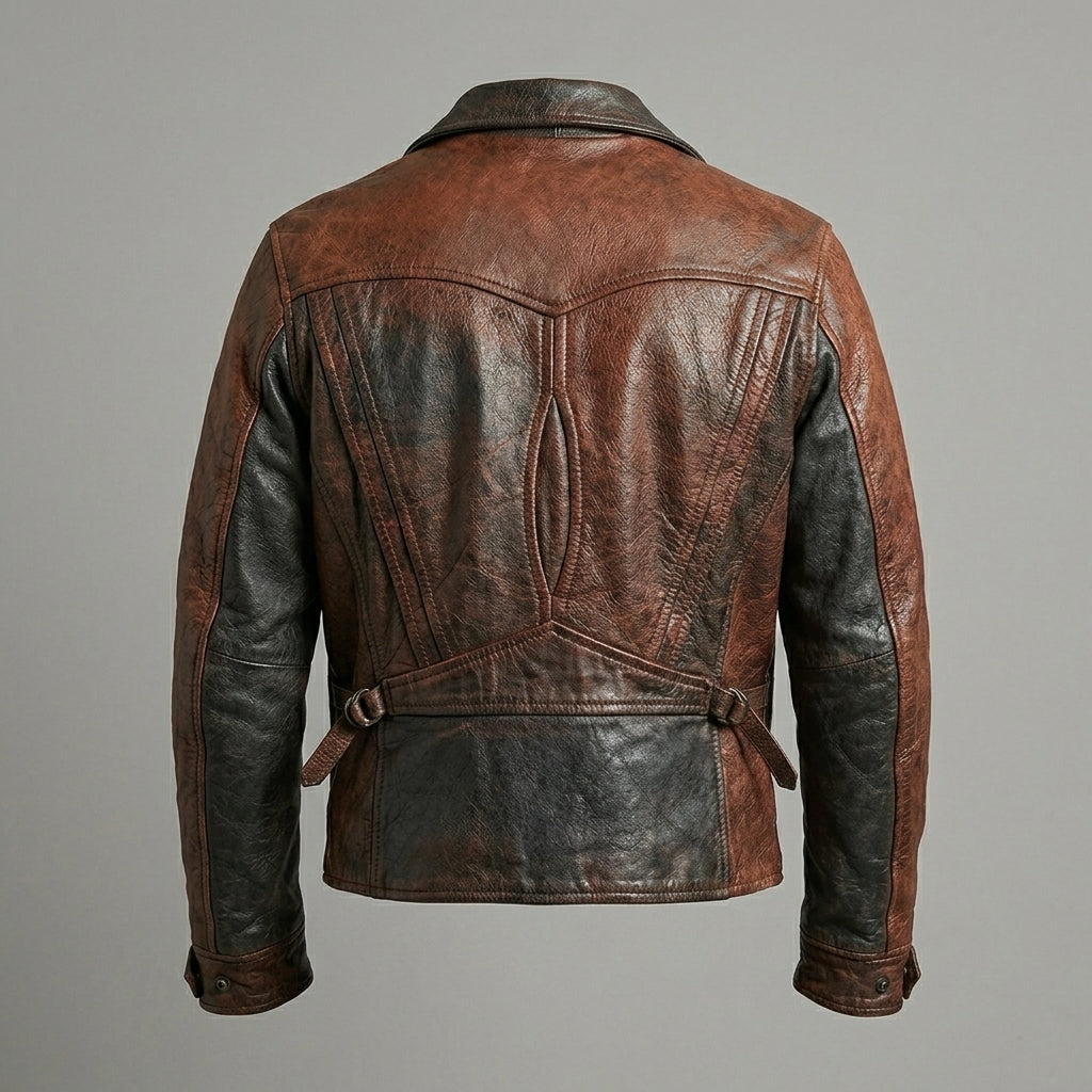 Men’s 1920s Vintage D-Pocket Distressed Leather Jacket