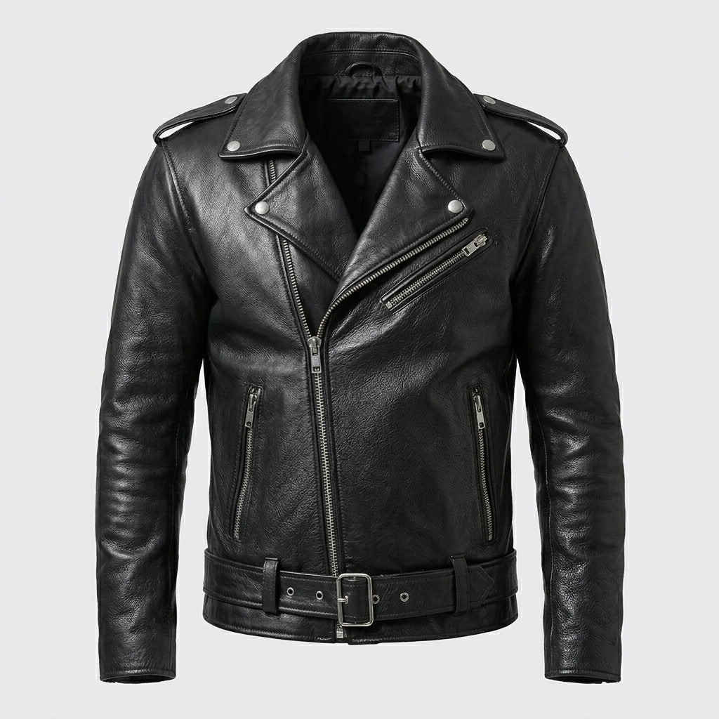 Men’s Black Genuine Leather Biker Jacket