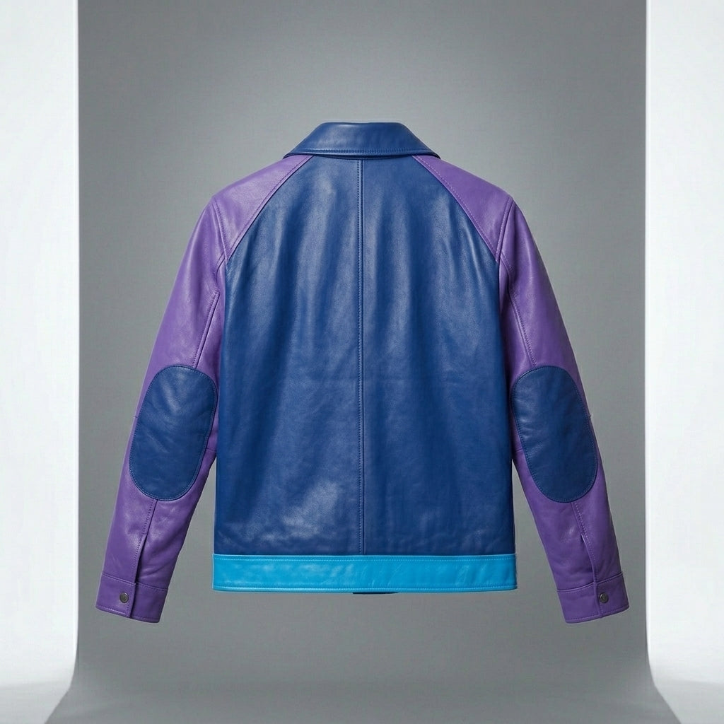 Men’s Blue Cowhide Cafe Racer Leather Jacket