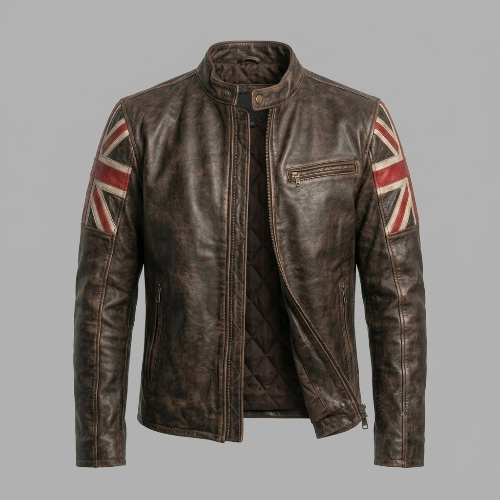Men’s Distressed Brown Leather Jacket – Vintage Genuine Leather Biker Coat