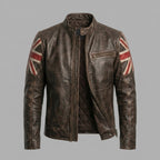 Men’s Distressed Brown Leather Jacket – Vintage Genuine Leather Biker Coat