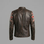 Men’s Distressed Brown Leather Jacket – Vintage Genuine Leather Biker Coat