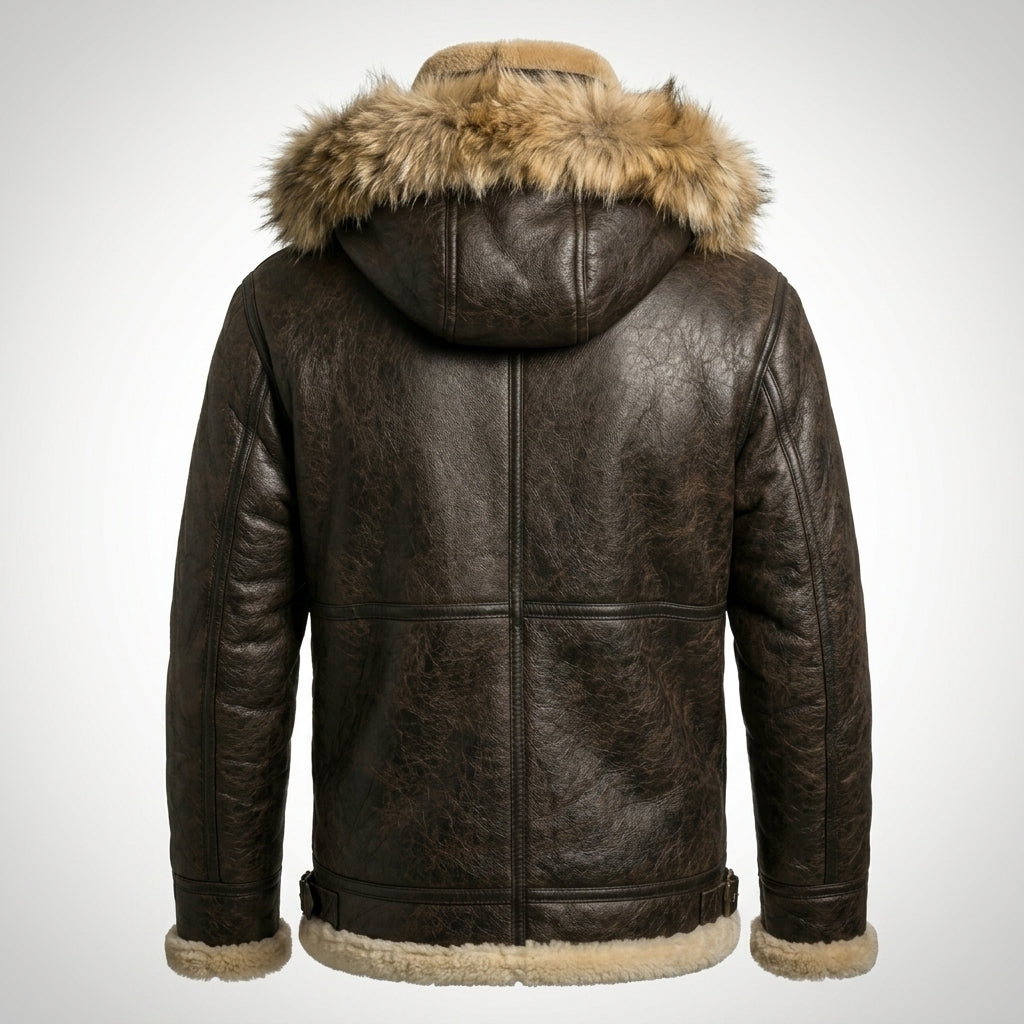 Cockpit USA Dakota Hooded B-3 Shearling Leather Jacket Brown