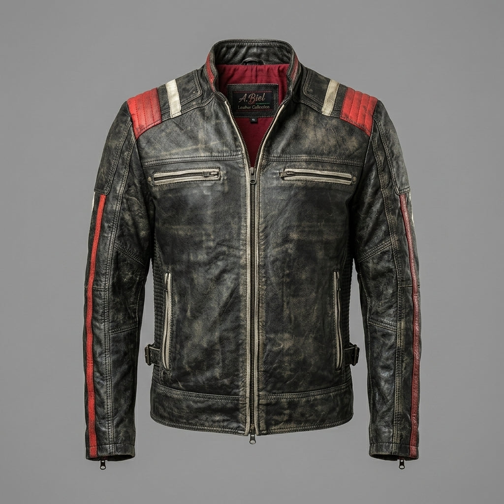 Men’s Black Vintage Cafe Racer Distressed Leather Jacket