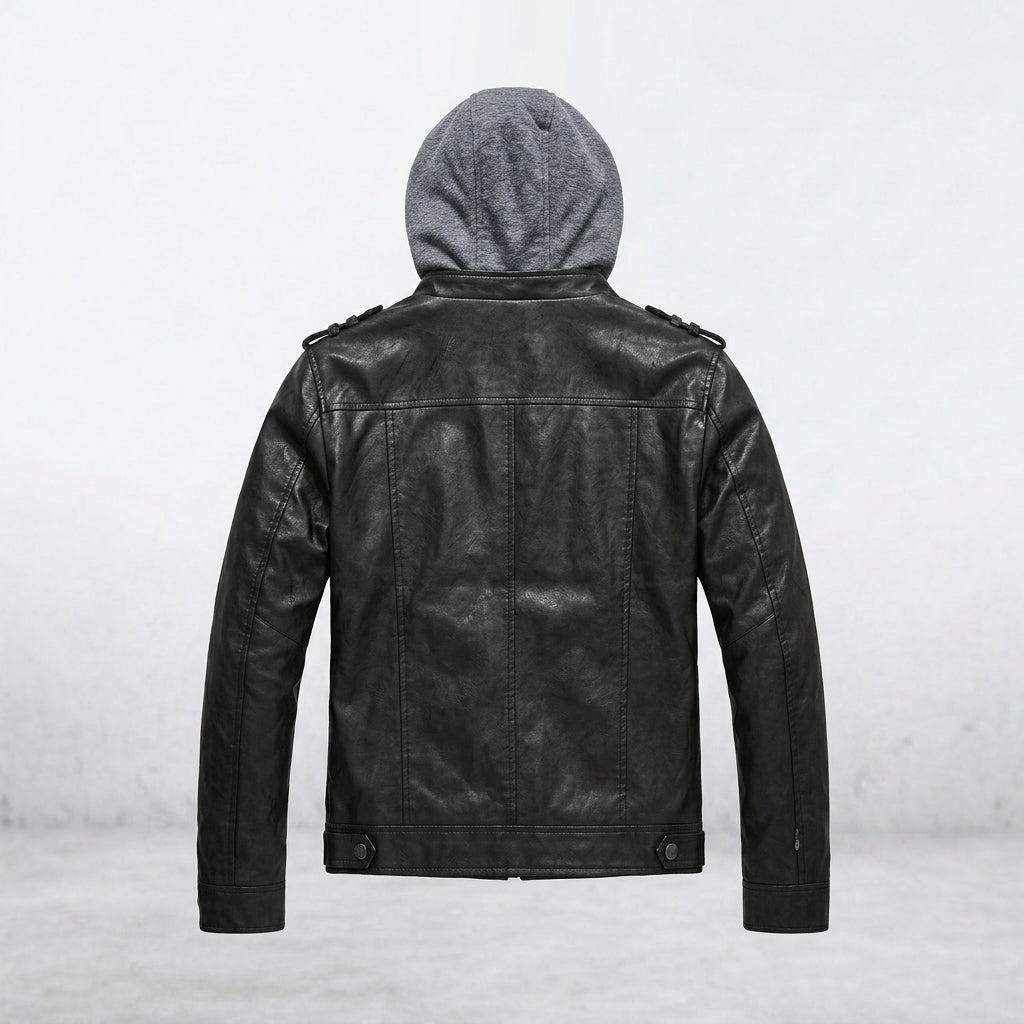 Men’s Brando Motorcycle Biker Leather Jacket with Hood