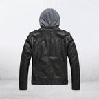 Men’s Brando Motorcycle Biker Leather Jacket with Hood