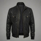 Men’s Black Sheepskin Leather Bomber Jacket