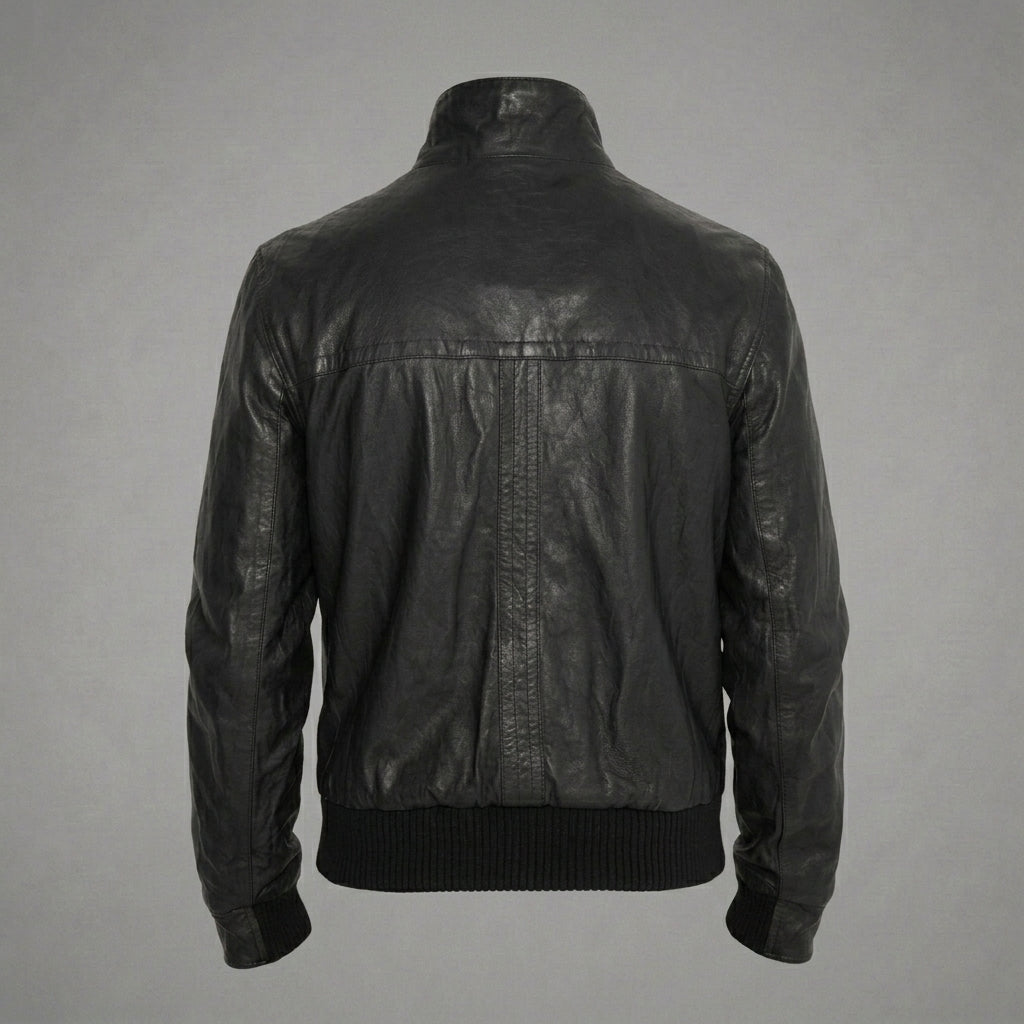 Men’s Black Sheepskin Leather Bomber Jacket