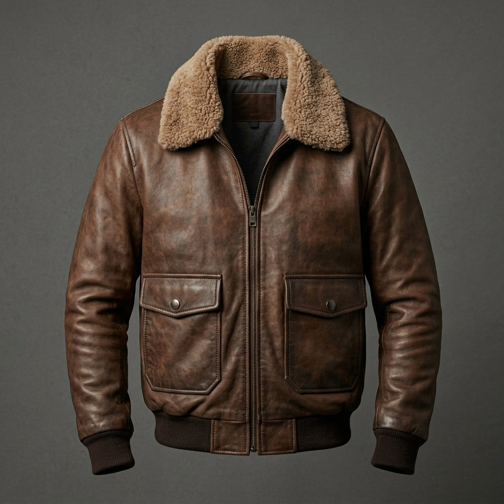 Men’s Chocolate Brown G-1 Leather Bomber Jacket