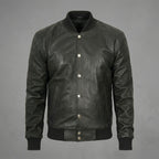 Men’s Black Leather Letterman Bomber Jacket