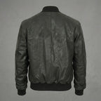 Men’s Black Leather Letterman Bomber Jacket