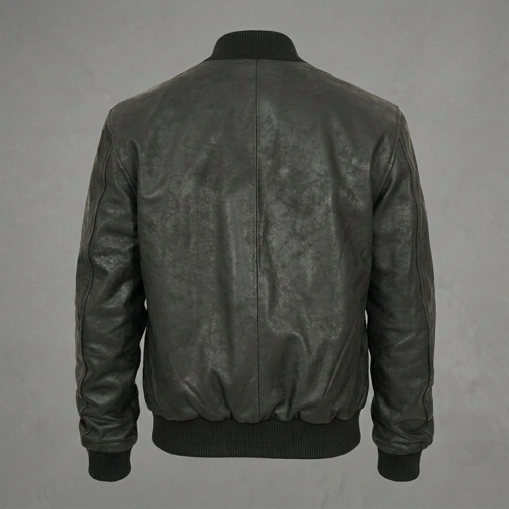Men’s Black Leather Letterman Bomber Jacket
