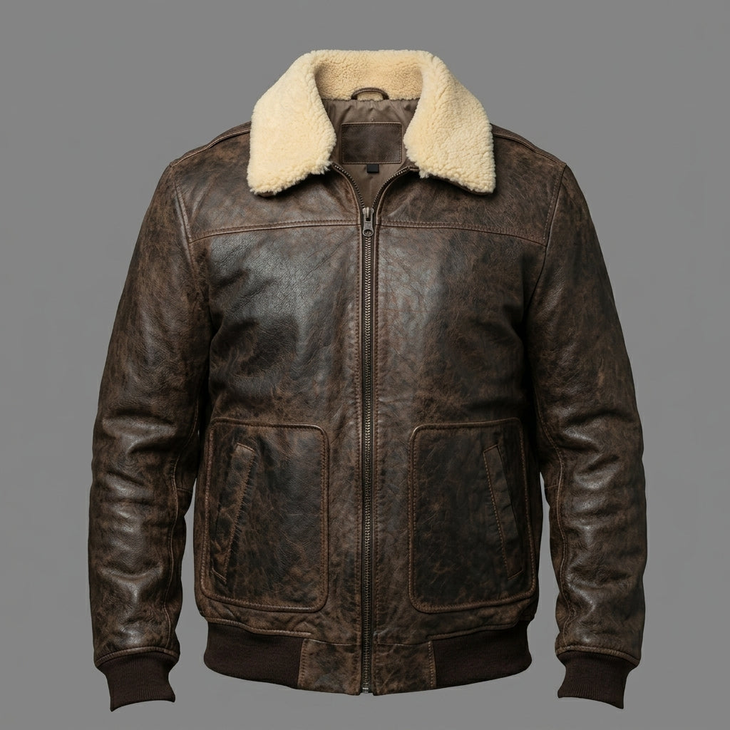 Men’s Vintage A2 Brown Shearling Leather Bomber Jacket