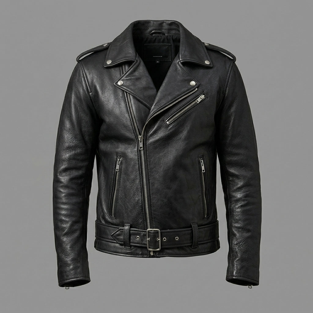 Men’s Asymmetrical Cafe Racer Cowhide Leather Jacket