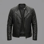 Men’s Black Asymmetrical Leather Biker Jacket – Classic Moto Style