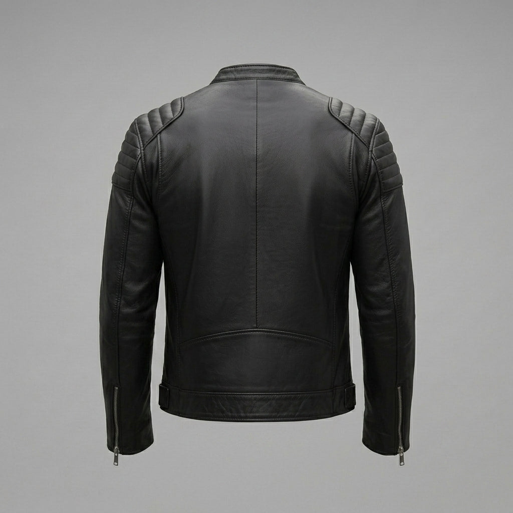 Men’s Black Asymmetrical Leather Biker Jacket – Classic Moto Style