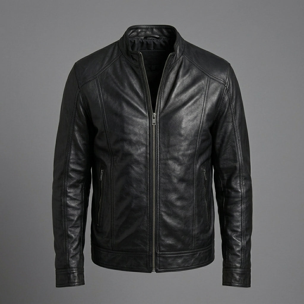 Men’s Vintage Black Cafe Racer Leather Jacket – Classic Biker Style