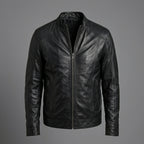 Men’s Vintage Black Cafe Racer Leather Jacket – Classic Biker Style