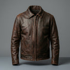 Men’s Vintage Brown Cafe Racer Leather Jacket – Classic Motorcycle Biker