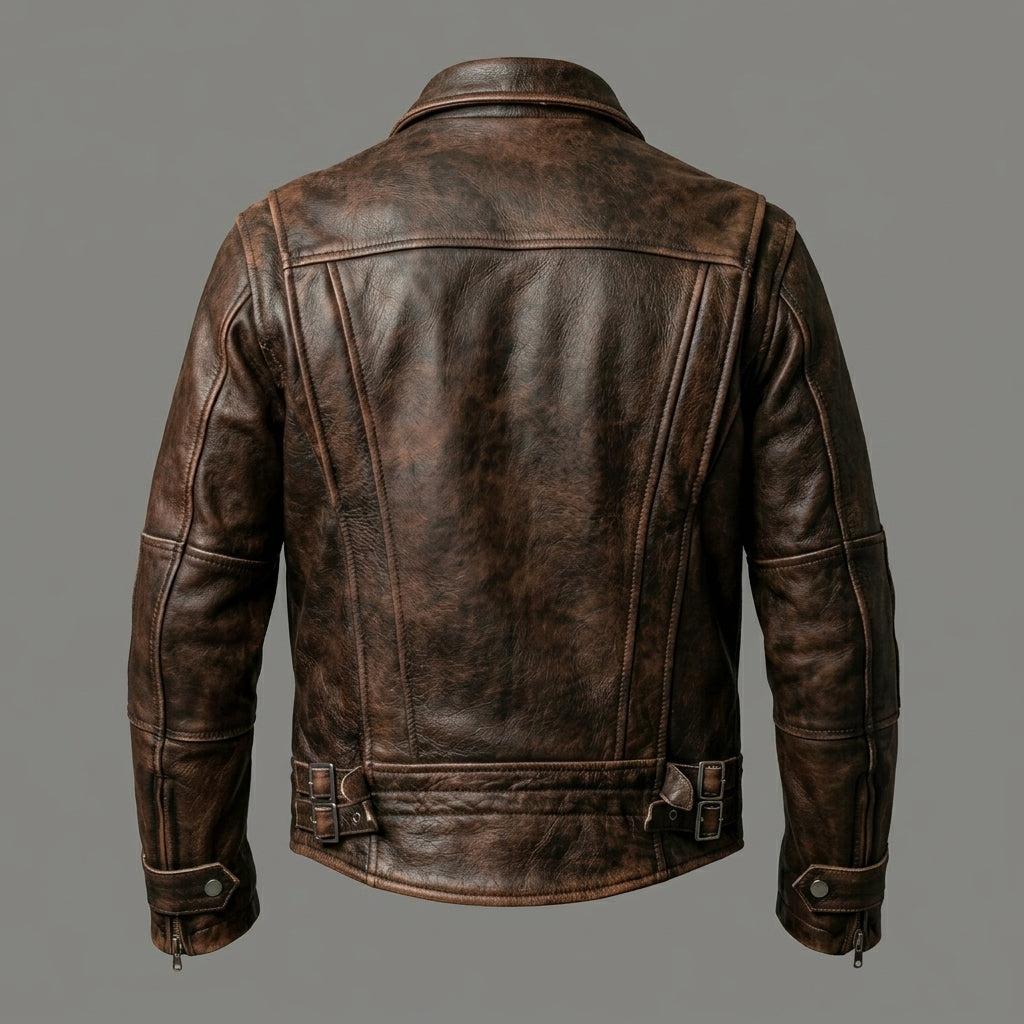 Men’s Vintage Brown Cafe Racer Leather Jacket – Classic Motorcycle Biker
