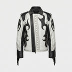 Men’s Black & White Studded Cowboy Leather Jacket