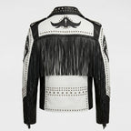 Men’s Black & White Studded Cowboy Leather Jacket