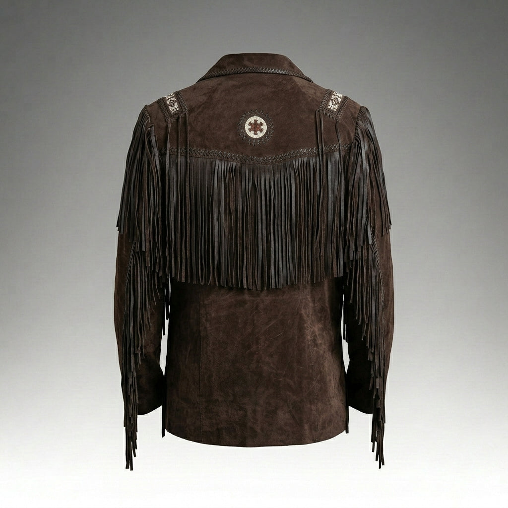 Men’s Brown Suede Fringe Jacket with Beads