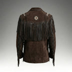 Men’s Brown Suede Fringe Jacket with Beads