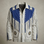 Men’s White & Blue Suede Cowboy Leather Jacket
