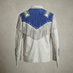 Men’s White & Blue Suede Cowboy Leather Jacket
