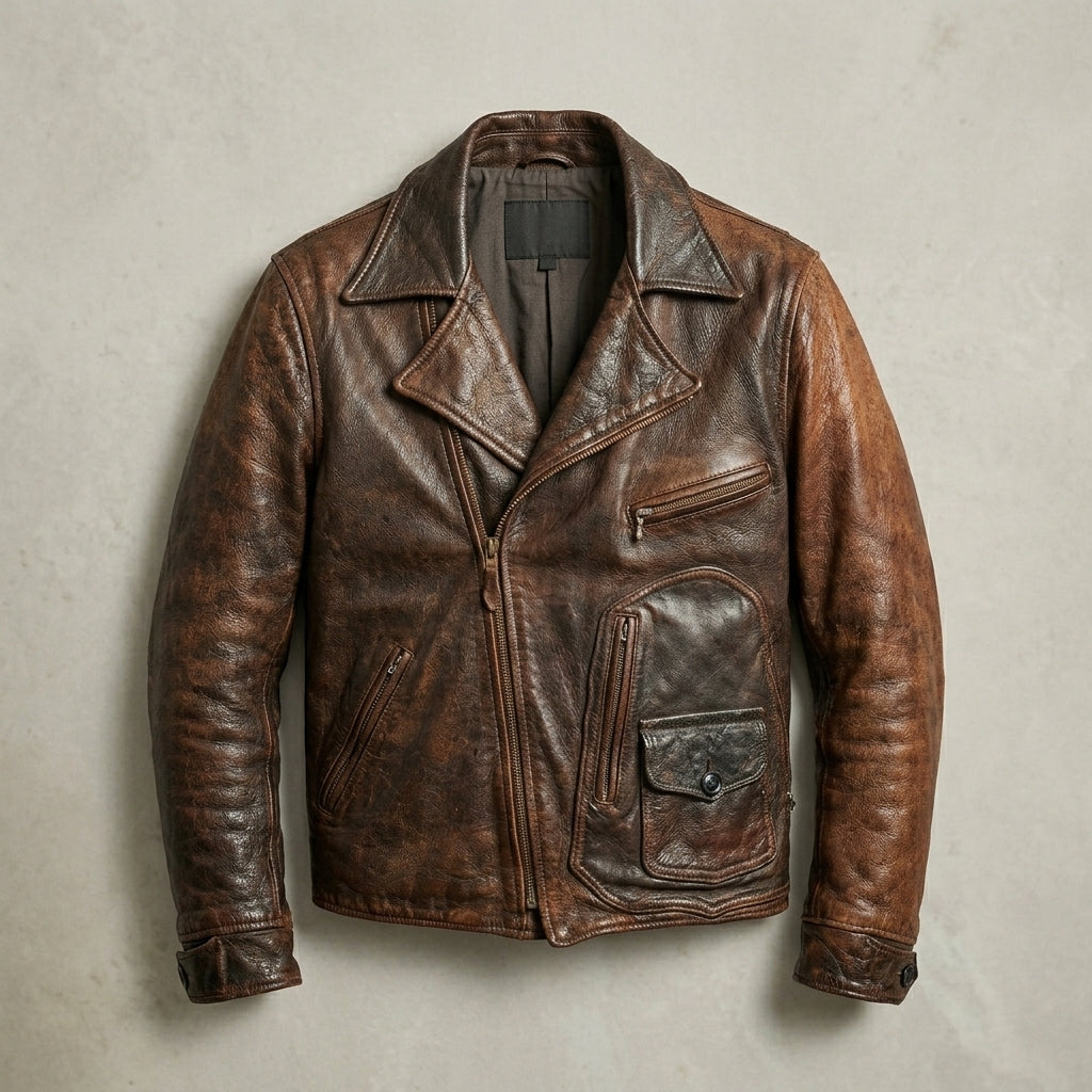 Men’s Vintage D-Pocket Waxed Distressed Leather Jacket