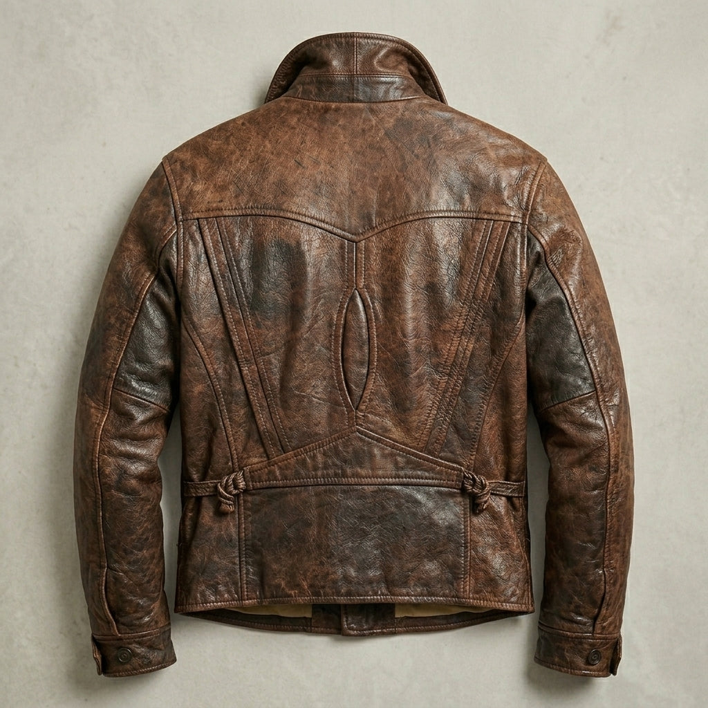 Men’s Vintage D-Pocket Waxed Distressed Leather Jacket