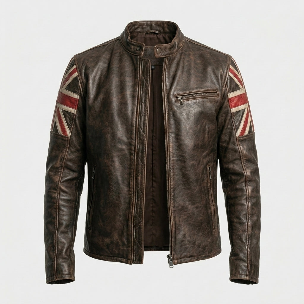 Men’s Union Jack Cafe Racer Leather Jacket