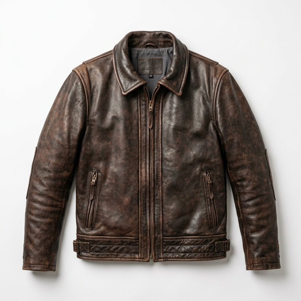 Men’s Distressed Brown Cafe Racer Leather Jacket –
