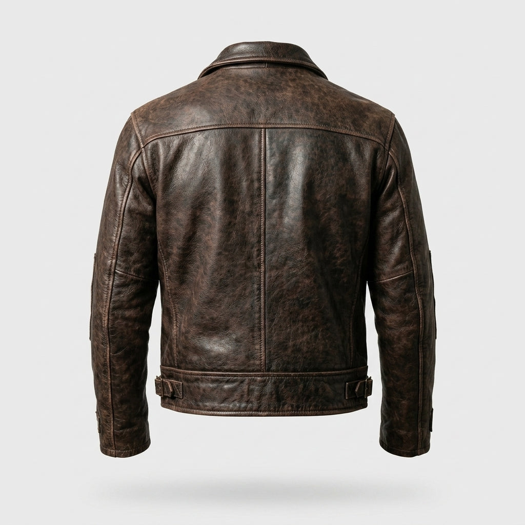 Men’s Distressed Brown Cafe Racer Leather Jacket –