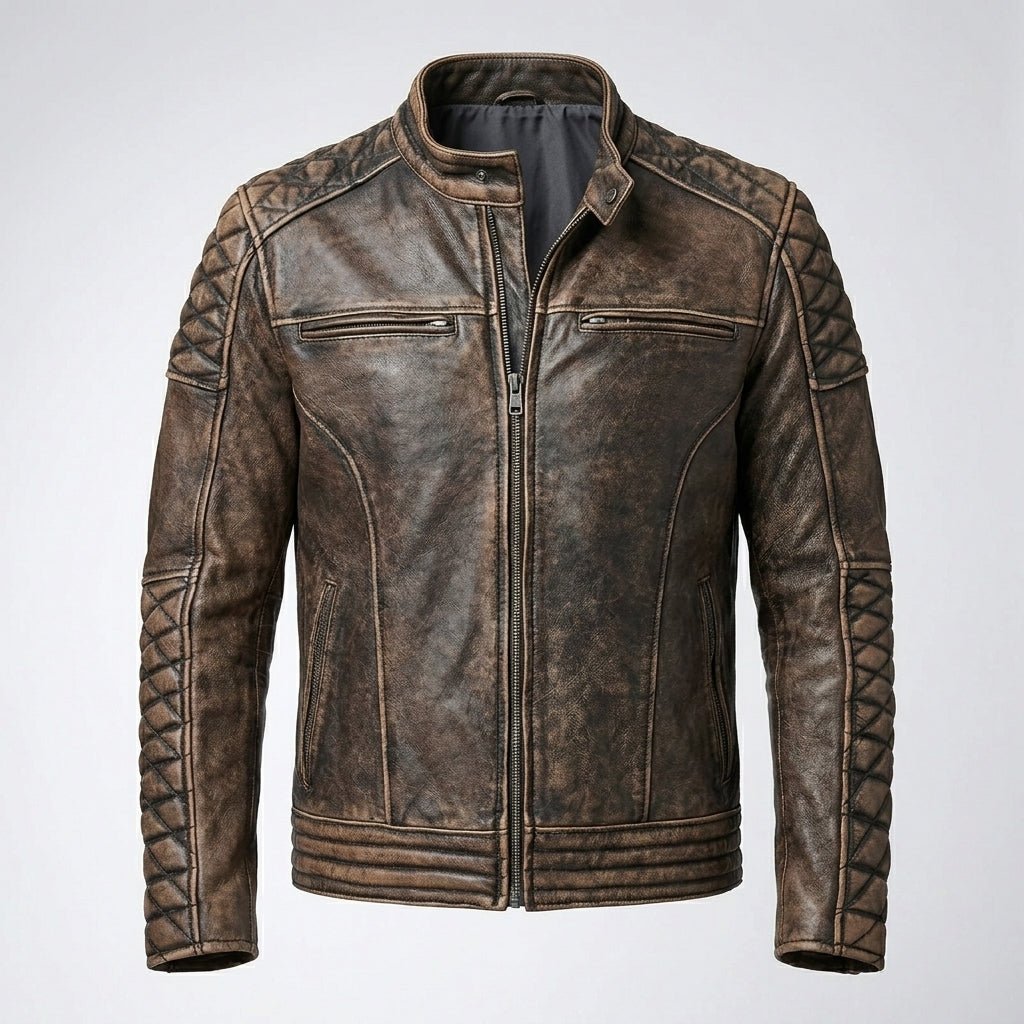 Men’s Distressed Vintage Cafe Racer Leather Jacket