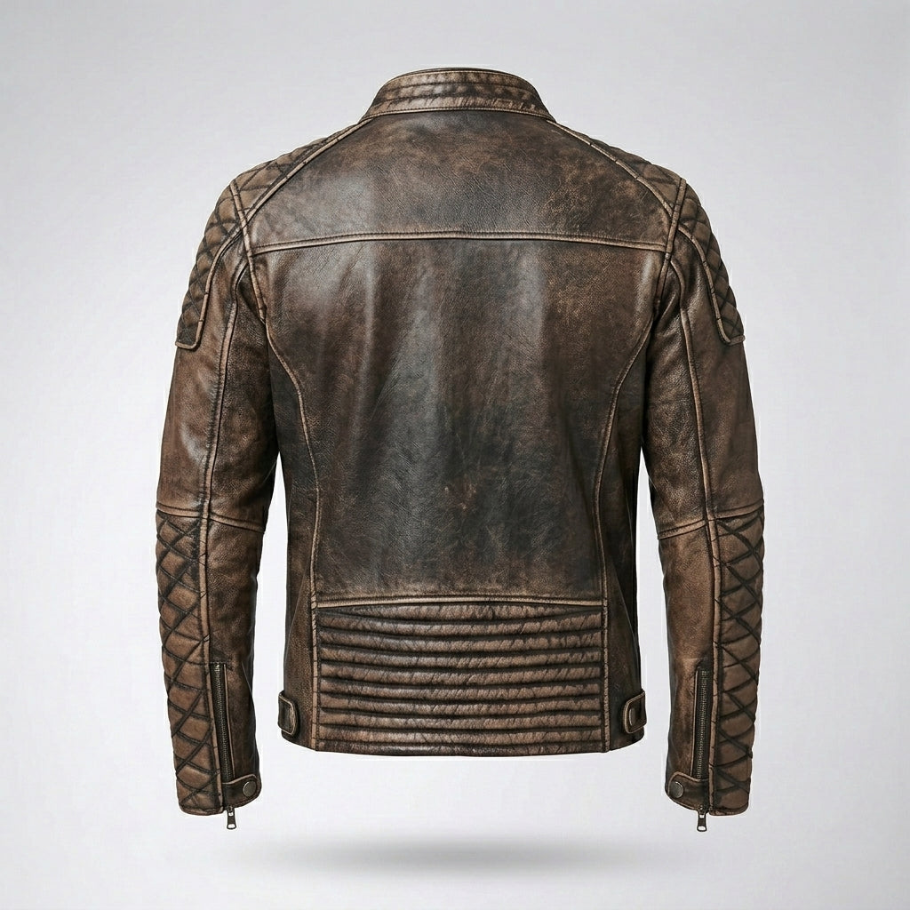 Men’s Distressed Vintage Cafe Racer Leather Jacket