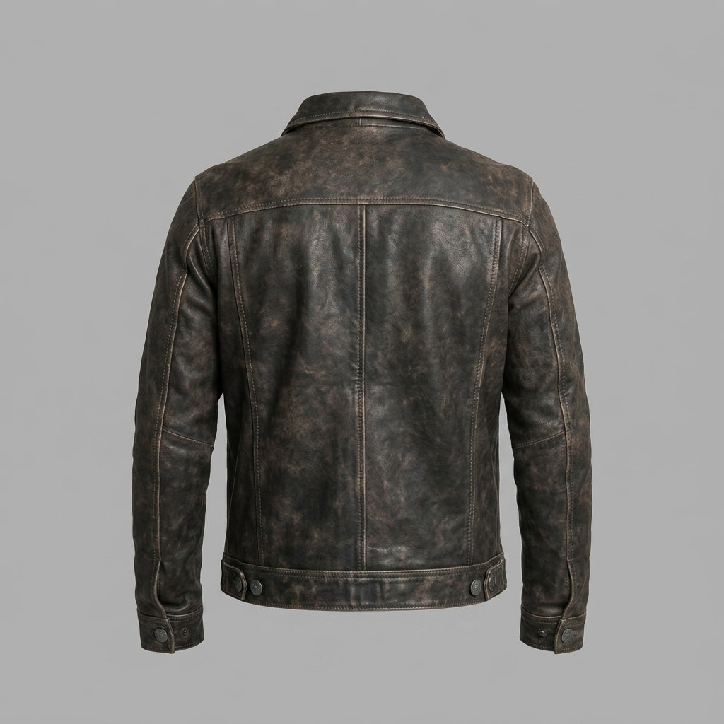 Men’s Distressed Leather Trucker Jacket