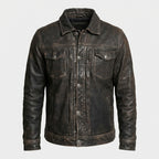 Men’s Distressed Leather Trucker Jacket